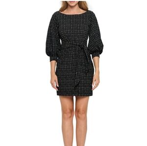 RENEE C. Women's Size Large Black & White Checked Belted Mini Dress MSRP $158.00